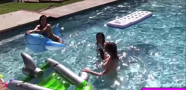  Lesbian neighbors enjoy licking pussies at the pool
